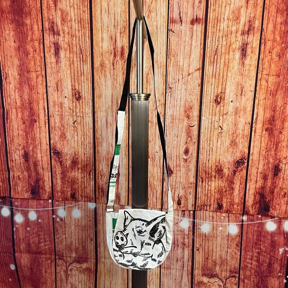 Recycled Bags Handmade Upcycled Plastic Crossbody Bag Purse 7x7 Pig Design